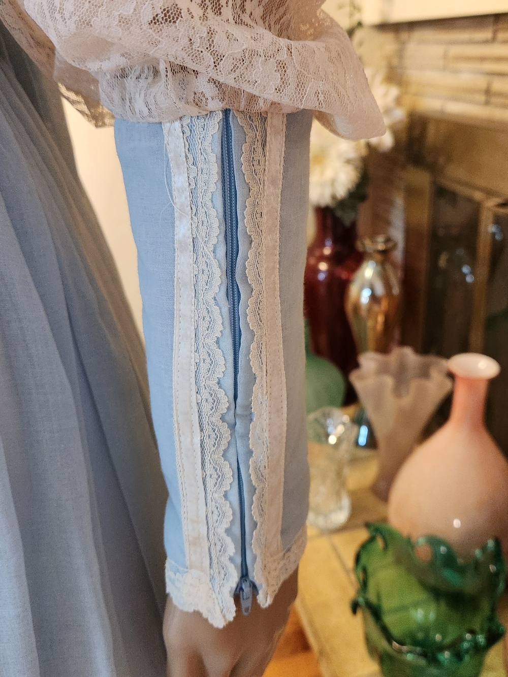 Vintage 70s Gunne Sax Corset Gown in Powder Blue - Picture 8 of 12